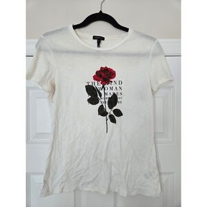 Dynamite White Tee with Red Rose Graphic